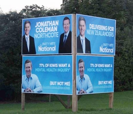 Mental health billboard parrots Jonathan Coleman