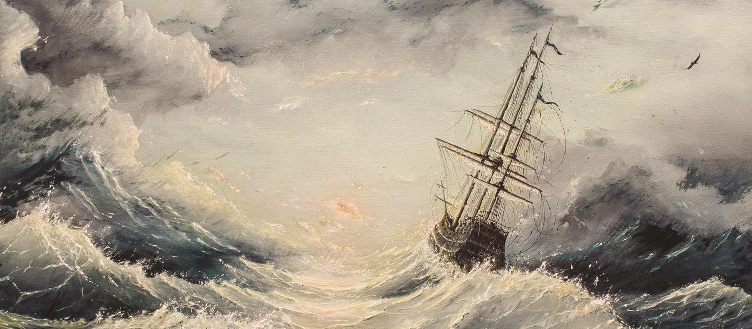 storm, ship at sea, sailing rough waters, waves