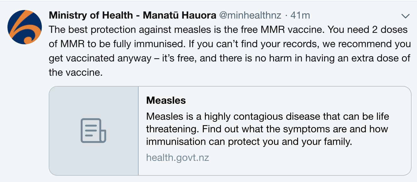 MOH TWEET RE MEASLES MAR 2019