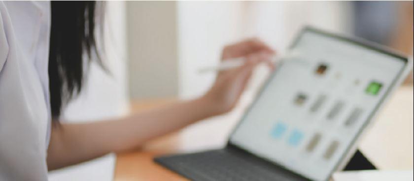 Woman at computer, virtual consult