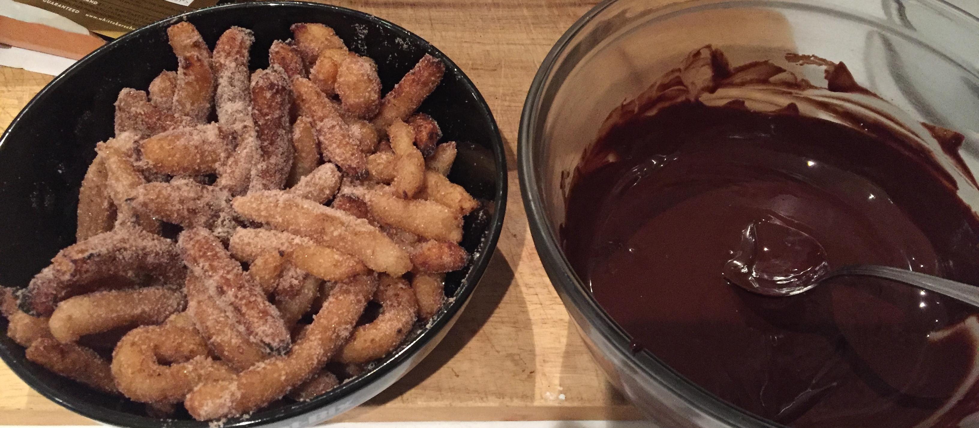 Bowl of churros and dipping chocolate