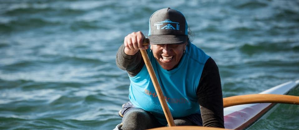 Matire Harwood rowing her waka ama