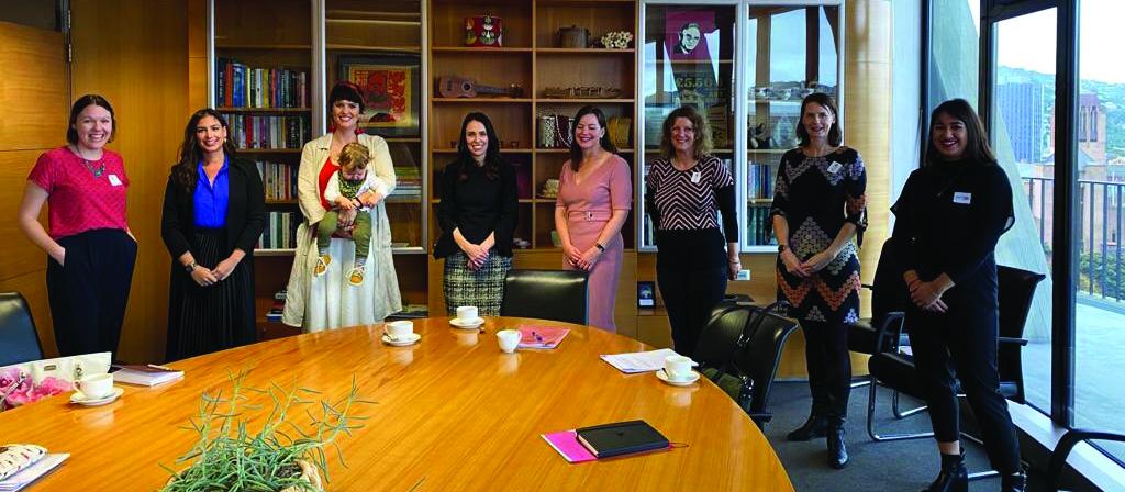 Sarah Donovan with Prime Minister Jacinda Ardern and period poverty campaigners