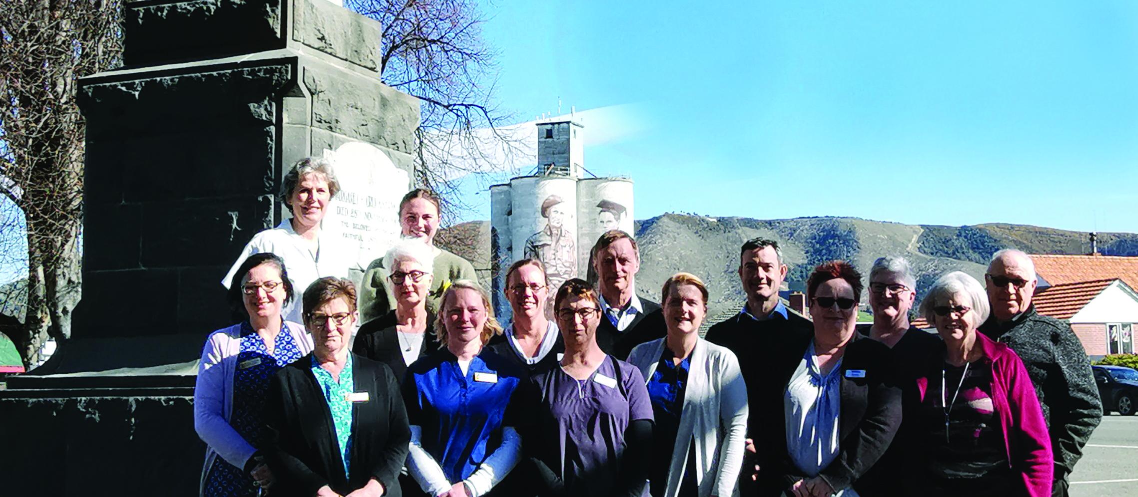 Waimate medical teams with Margaret Cruickshank statue