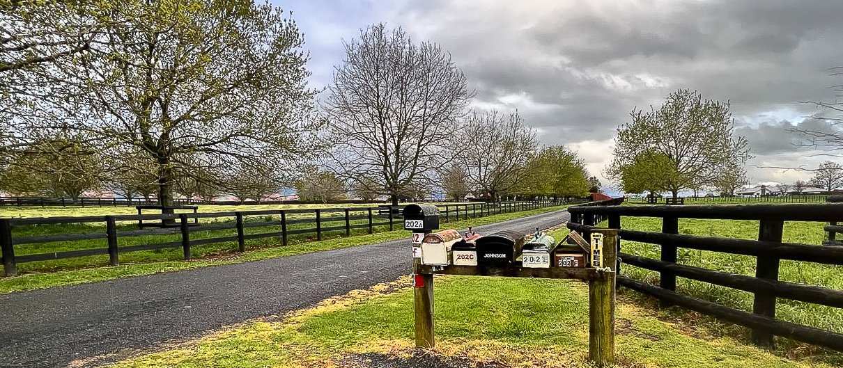 rural driveway with letterboxes