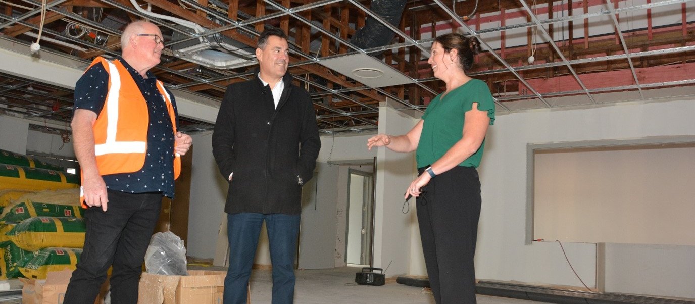 From left: Project Manager Alan Davey, MCT Trustee Liam Greer and Feilding Health Centre CEO Nicky Hart at the Clevely Wing site [Image: supplied]