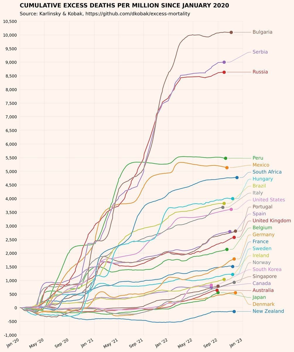 Excess deaths per million since January 2020