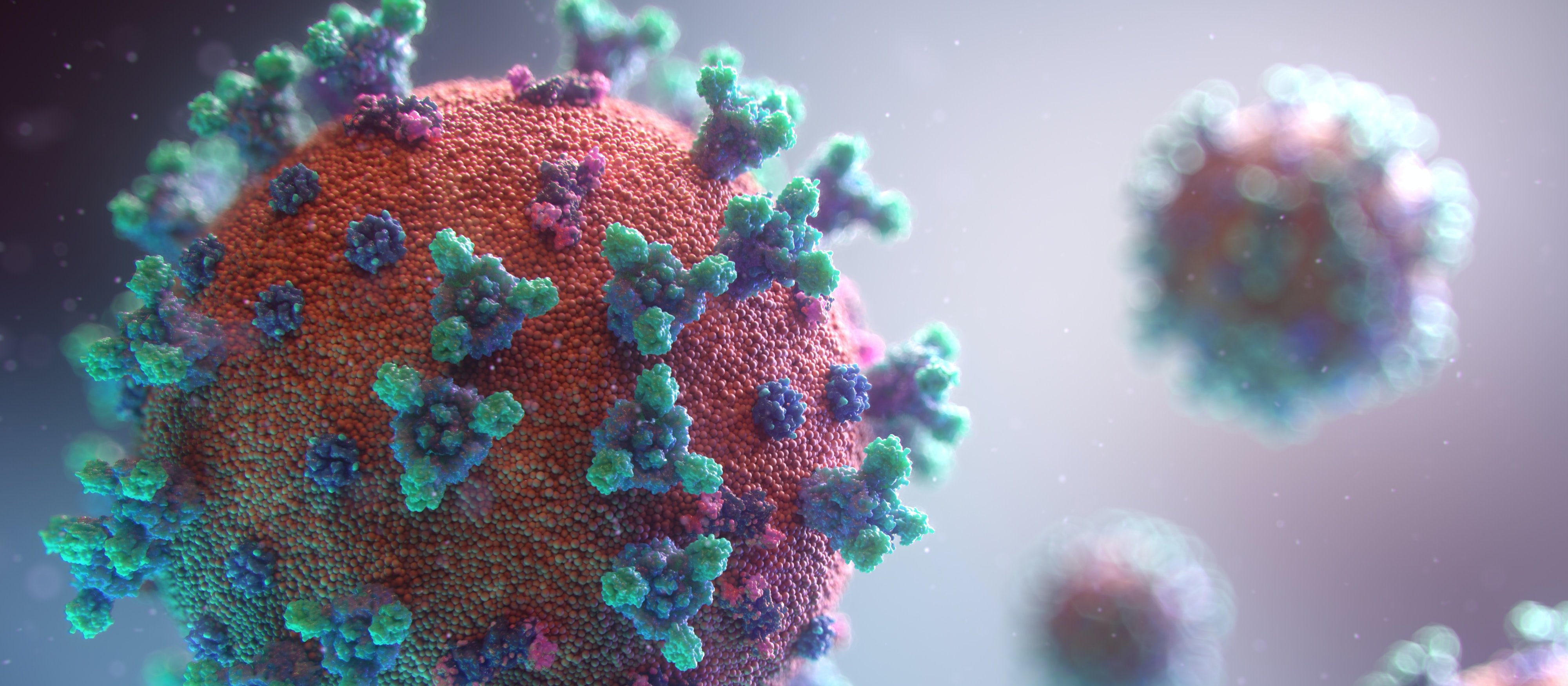 close up image of covid virus particle