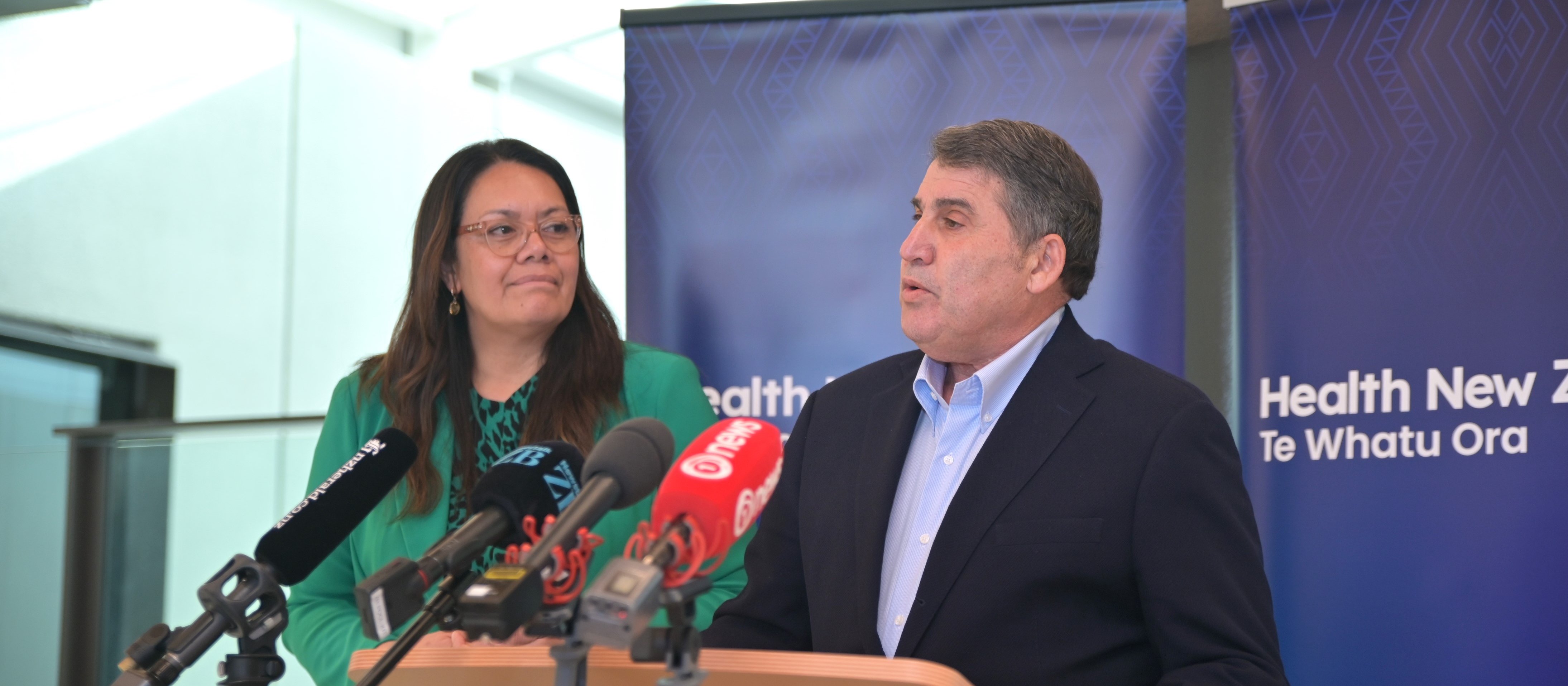 Te Whatu Ora - Health NZ chief executive Margie Apa and commissioner Lester Levy at Tuesday’s press conference