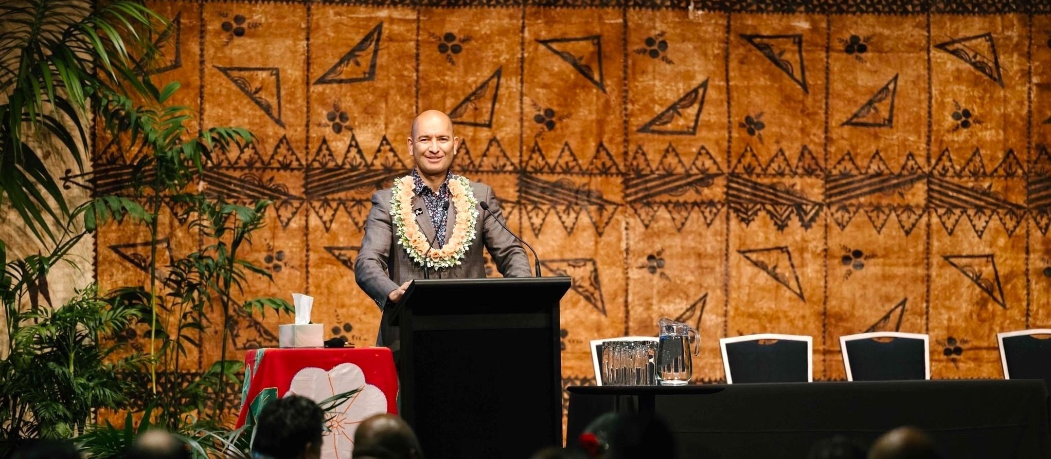 Minister of whānau ora Tama Potaka speaking at last week’s Pasifika Futures Whānau Ora Conference in Auckland