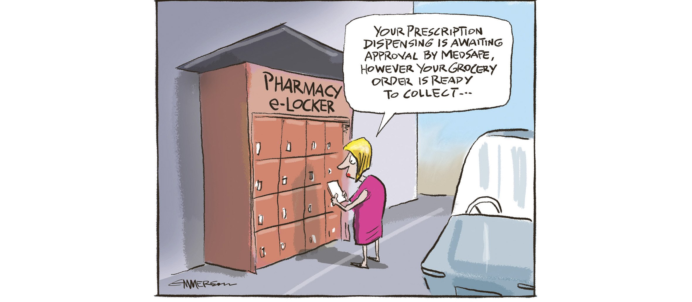 Pharmacy e locker cartoon - Rod Emmerson