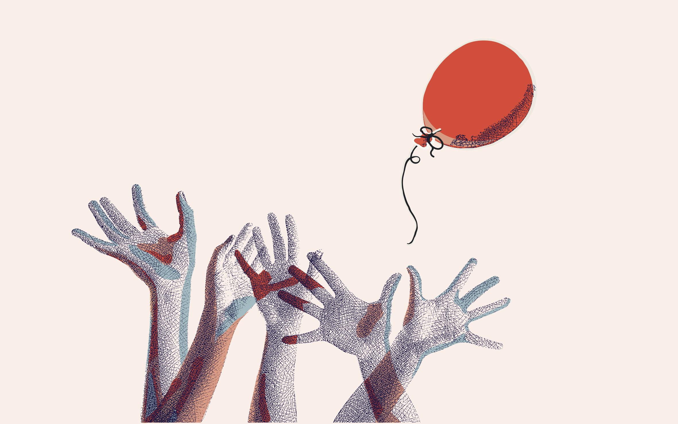 Hands reaching for balloon