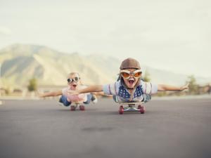 Kids on skateboards, children, rushing