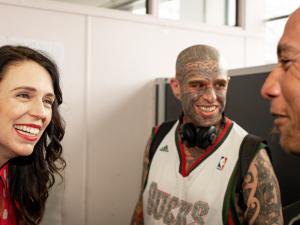 Prime minister Jacinda Ardern meets audience members at the Auckland City Mission