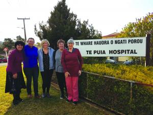 The mobile fibroscan team visits Te Puia Springs Hospital. Ngati Porou Hauora GP Snezana Dordjevic, Ngati Porou Hauora practice nurse Lisa Porter, Midland region hepatitis C community nurse Nancy Carey, Healthshare hep C project manager Jo de Lisle and Ngati Porou Hauora GP Helen Gardyne