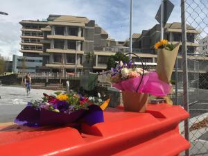 Floral tribute outside Christchurch Hospital