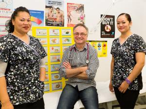 GP Bryan Betty and colleagues Litia Manuavai’a Pelefoti-Gibson and Ma’u Filise Patua at Porirua Union Health in 2015