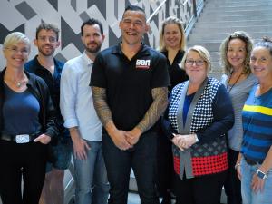 Buttabean Motivation founder Dave Letele with obesity course participants Birgit McConnachie, Tom Davies, Chris McKnight, Zoe Sole, Debbie Young, Anna Lamb and Fi Hezinger