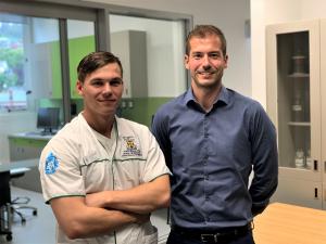 Pharmacy student Jacob Dresser (left) and Pharmacy Education Associate Professor Kyle Wilby