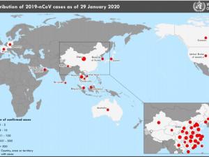 Wuhan Coronavirus WHO map 29 Jan 2020. Source: WHO