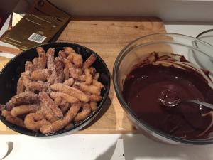 Bowl of churros and dipping chocolate