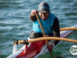 Matire Harwood rowing her waka ama