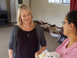 Midwife Bex Tidball with Hanmer Springs mum Valentina and her first baby Tomas 6 days old on Weds 1 April