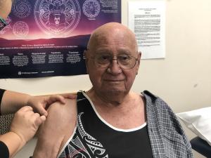 Toko Matangi aged 93 gets his flu vaccination