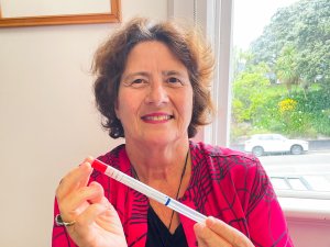 Bev Lawton with HPV swab