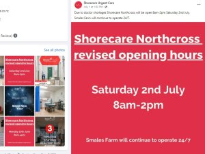 Shorecare Northcross reduced-hours notice [image: Facebook]