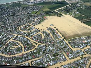 Flooding across fields and residential areas caused by Cyclone Gabrielle