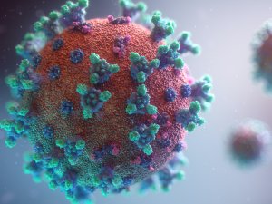 close up image of covid virus particle