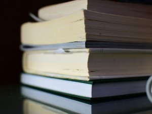 Stack of books, black background