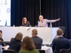 GRC Partners + Porter Novelli managing partner Mark Watts and director Talani Meikle at Monday's MTANZ Conference in Auckland