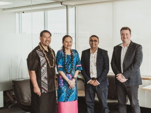 Fatu Lalaga partnership. From left: Namulauulu Lale Ieremia – K’aute Pasifika Chair, Leaupepe Rachel Drent – K’aute Pasifika CEO, Amit Prasad – Pinnacle Chair, Justin Butcher – Pinnacle CEO