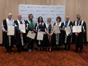 RNZCGP fellows GP24 (From left: Tony Farrell, Tony Becker, Rory Miller, Ranche Johnson, Sam Murton (President), Veronica Lamplough, David Maplesden and Mark Lankshear)