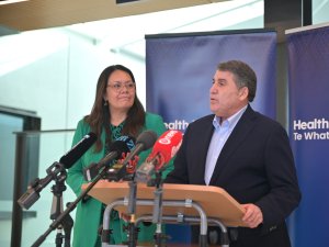 Te Whatu Ora - Health NZ chief executive Margie Apa and commissioner Lester Levy at Tuesday’s press conference