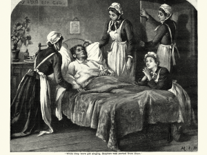 Victorian print, Victorian nurses aid the dying CR iStock