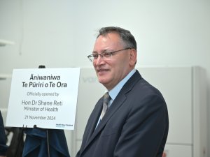 Minister of health Shane Reti at the unveiling of a new MV5 linear accelerator, or LINAC machine, in Auckland on Thursday 