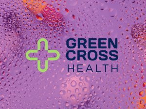 Green Cross Health logo with condensation pill background