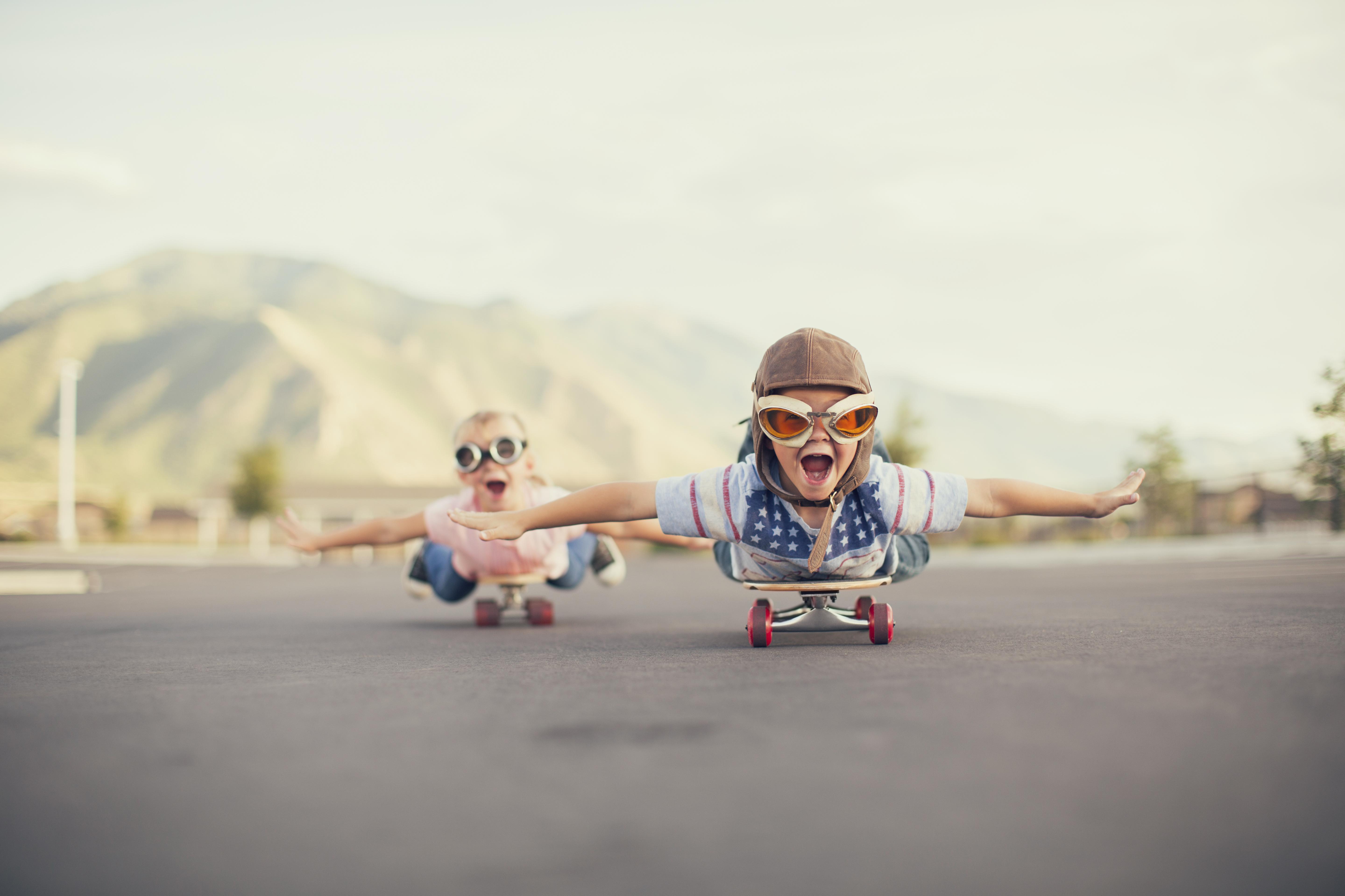 Kids on skateboards, children, rushing