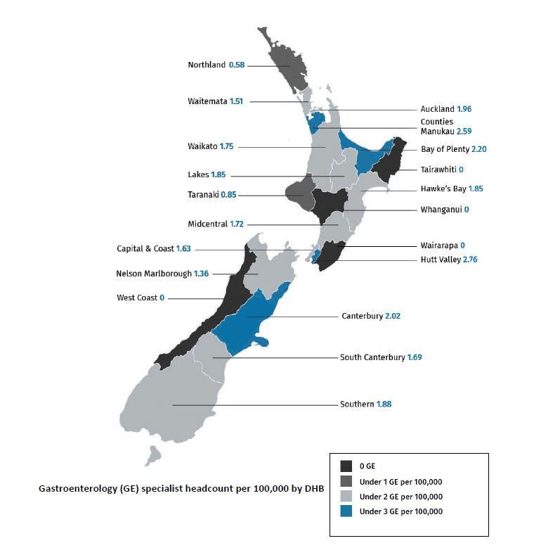 Gastroenterology specialists by DHB