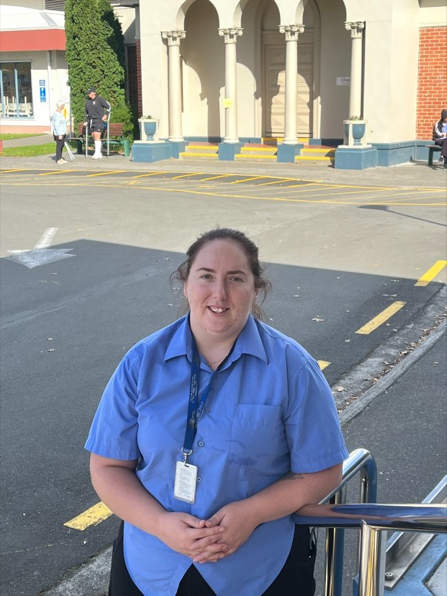 Ashlea Morris, Trainee Clinical Engineering Technician at Hawke’s Bay District Health Board stands outside Hawke’s Bay Fallen Soldiers’ Memorial Hospital